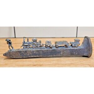 Vtg Railroad Spike W/ Pewter Railway Transportation Train Decor Paperweight 6.5"